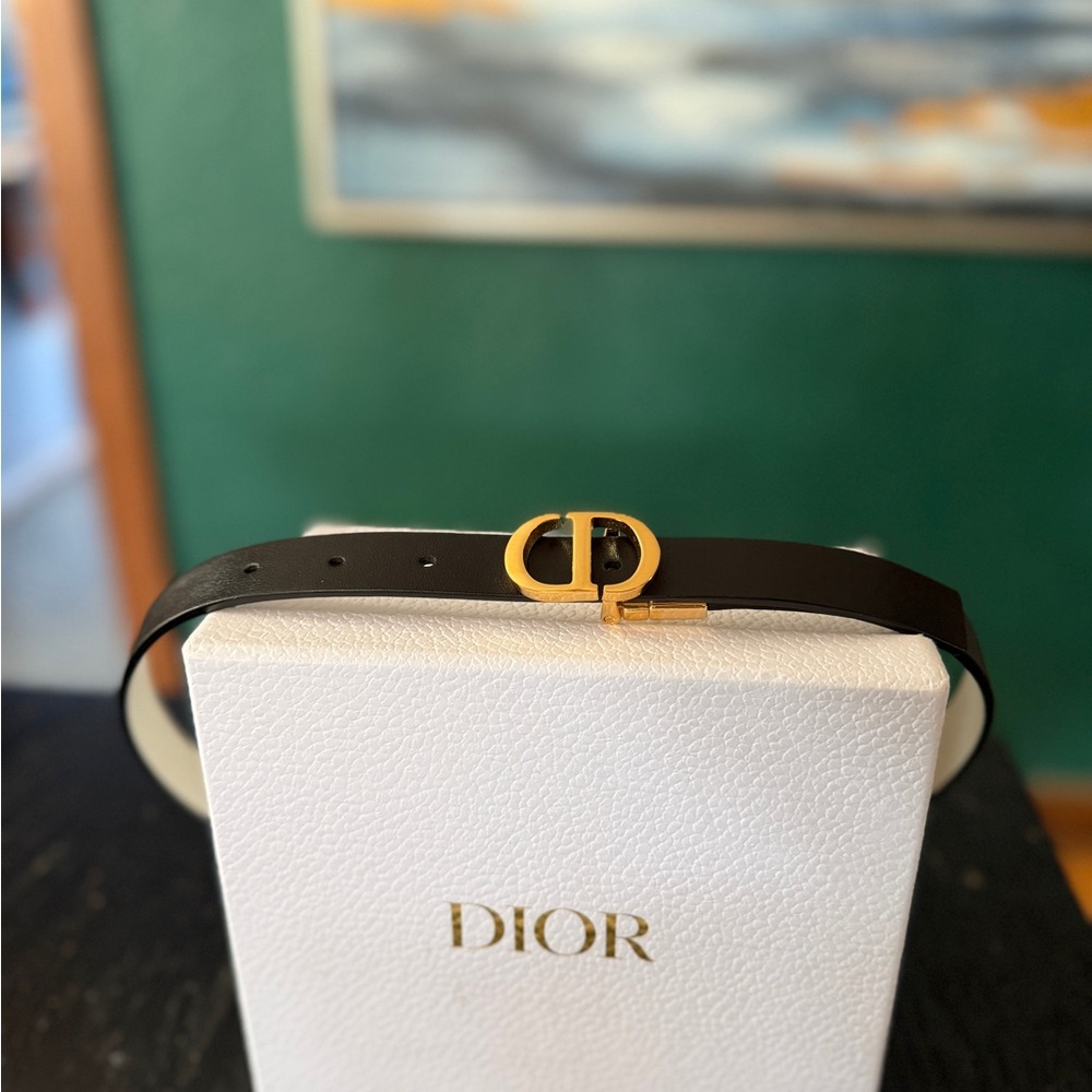 Dior Black Belt with Gold Logo Buckle